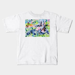 DOBERMANN RESTING IN THE GARDEN - watercolor portrait Kids T-Shirt